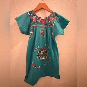Embroidered Mexican Teal Kids Dress